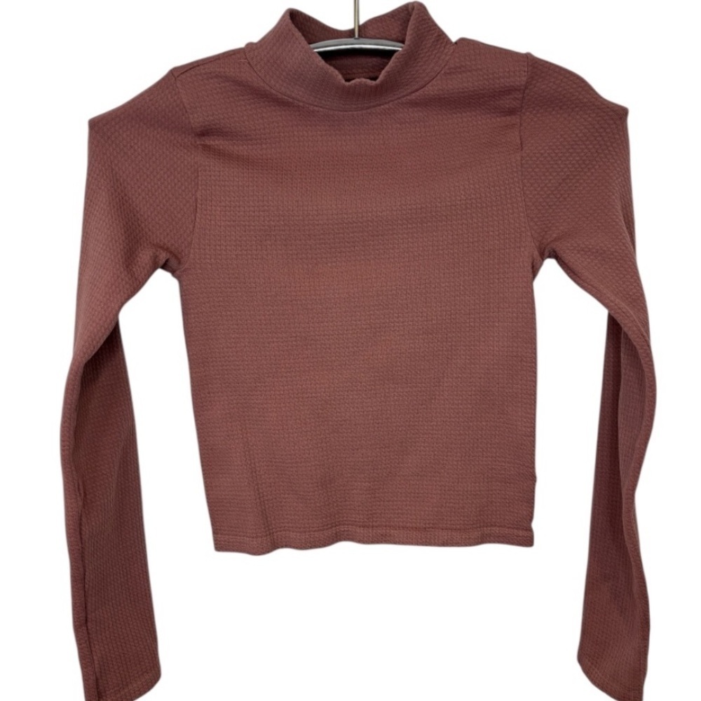 Aeropostale Cropped Mock Neck Waffle Knit Mauve Long Sleeve Top Size XS